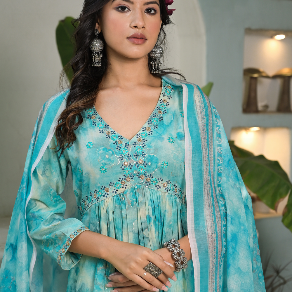 
                      
                        Blue Floral Aliya Cut Suit Set
                      
                    