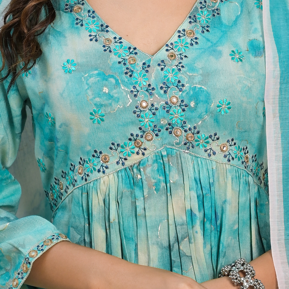 
                      
                        Blue Floral Aliya Cut Suit Set
                      
                    