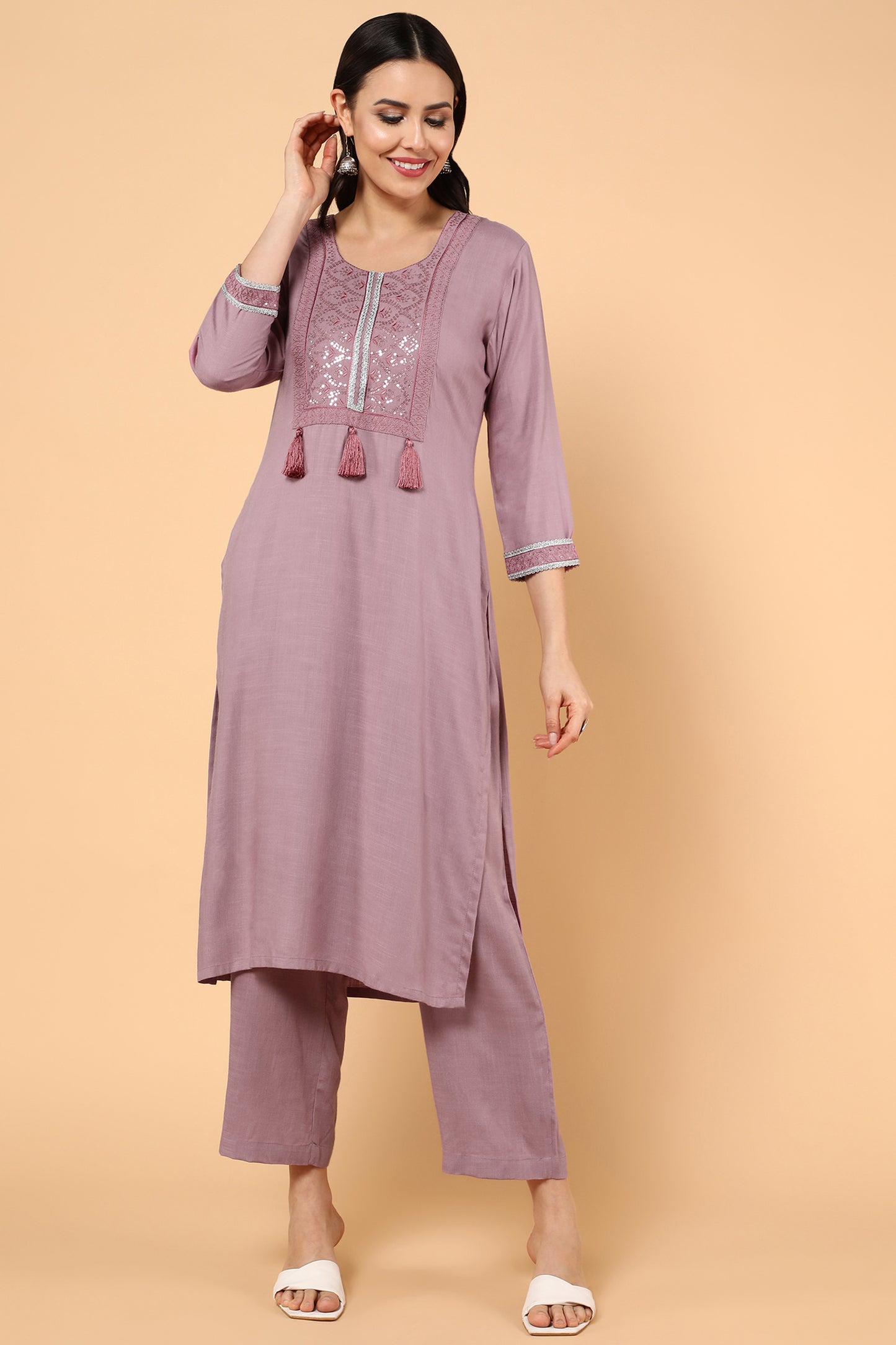 aturabi Women Ethnic Motifs Embroidered Sequinned Kurta With Trousers