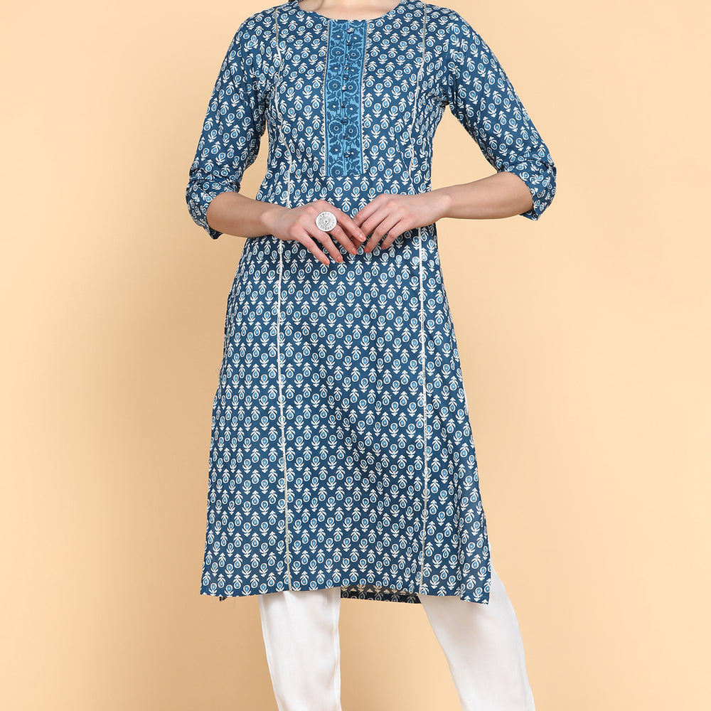
                      
                        Ethnic Motifs Printed Gotta Patti Panelled Pure Cotton Kurta
                      
                    