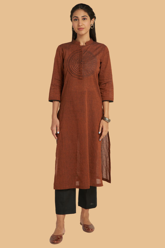 Load image into Gallery viewer, Hand-Block Printed Kurta With Thread-Work Embroidery
