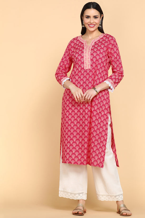 Load image into Gallery viewer, Ethnic Motifs Printed Notched Neck Pure Cotton Kurta
