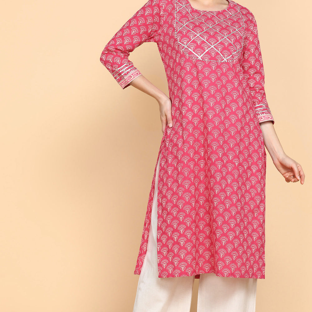 Ethnic Motifs Printed Gotta Patti Cotton Kurta