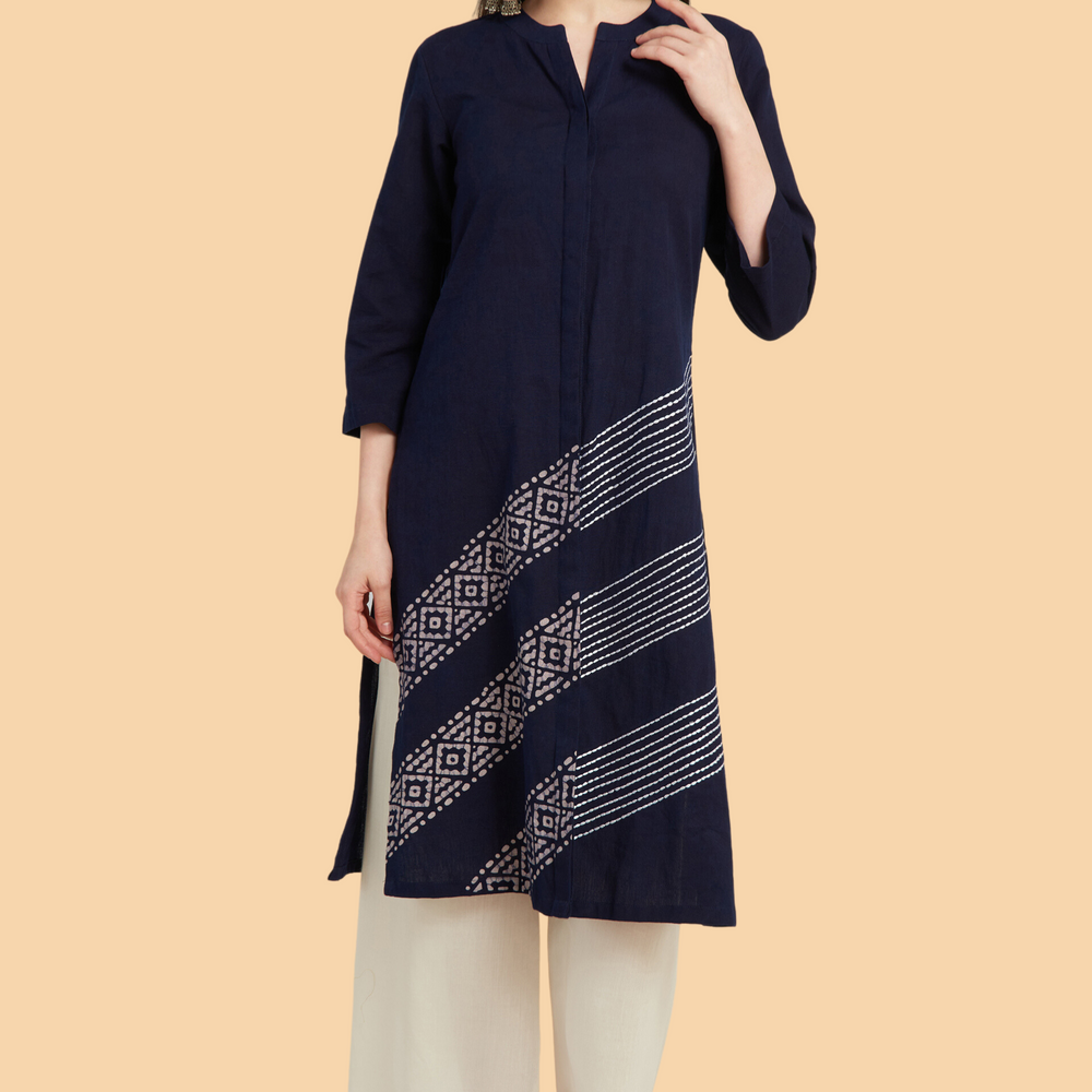 Straight-fit long indigo-Blue Kurta