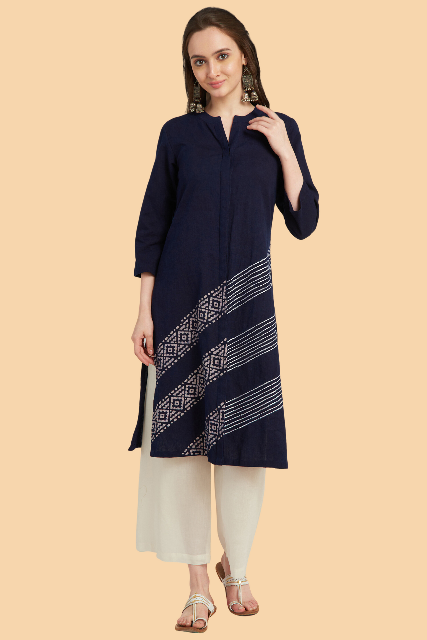 Straight-fit long indigo-Blue Kurta