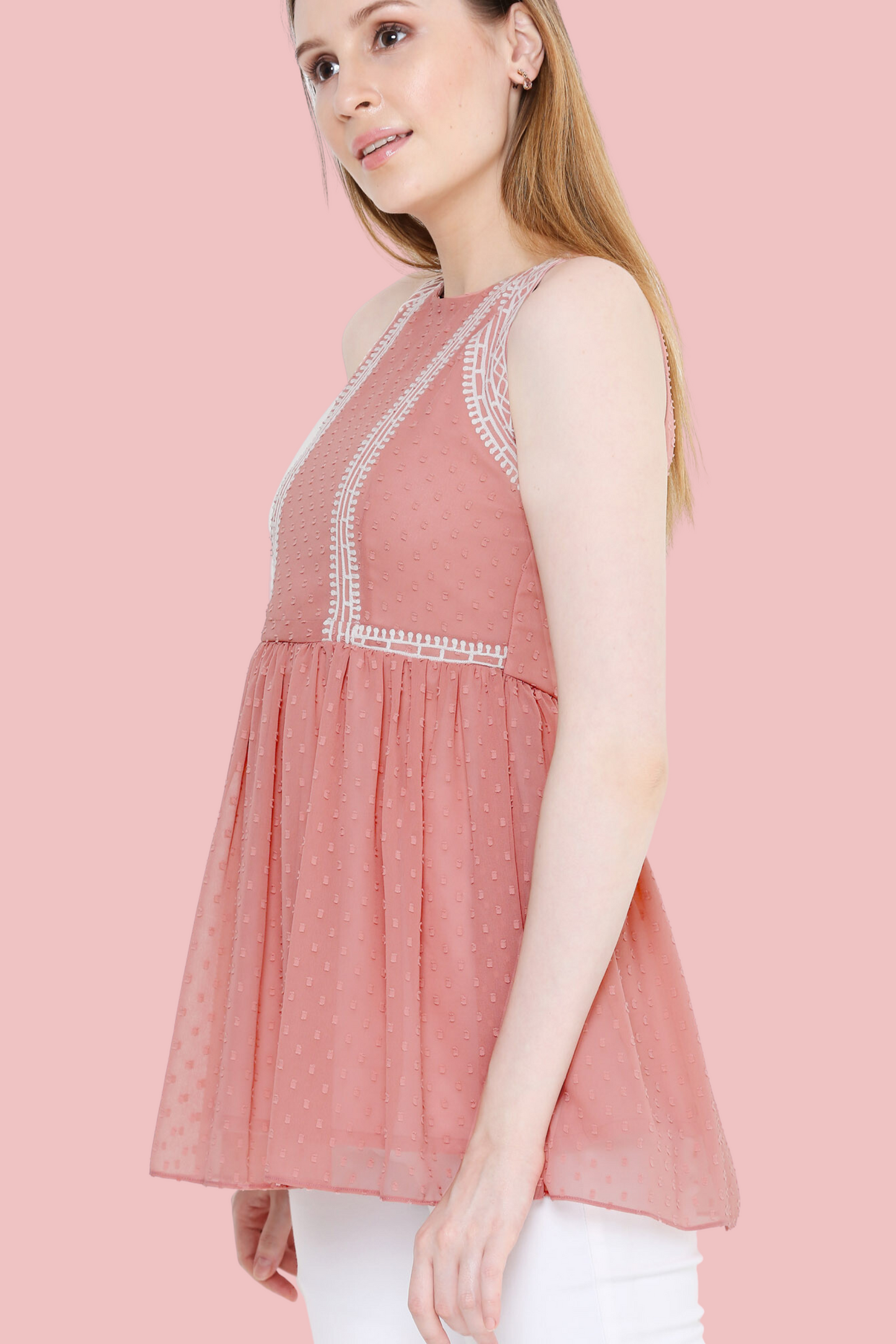 Load image into Gallery viewer, Peach Sleeveless Embroidered Tunic Top
