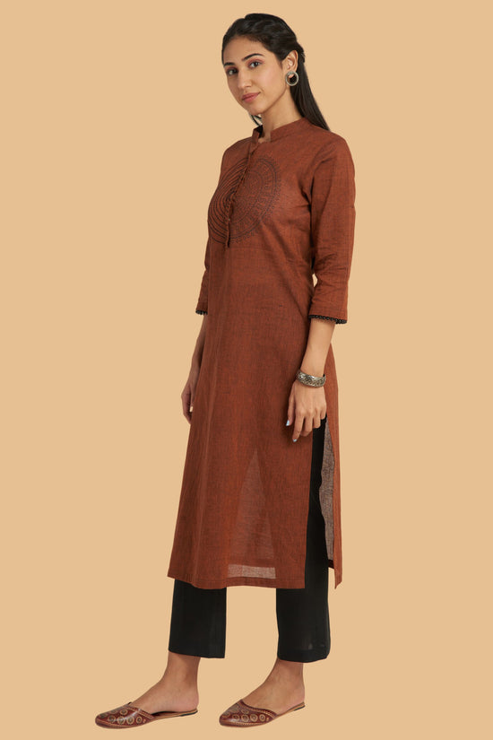 Load image into Gallery viewer, Hand-Block Printed Kurta With Thread-Work Embroidery
