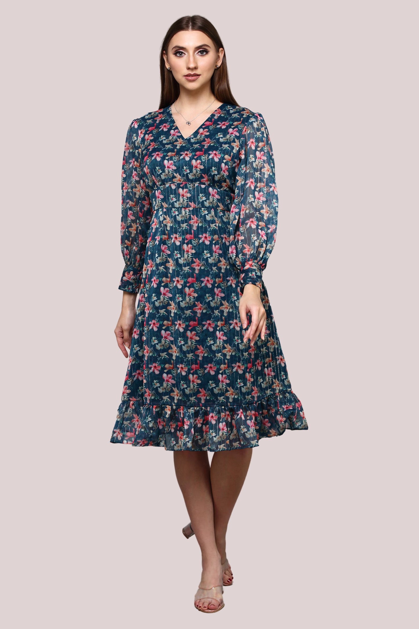 Floral printed dress with balloon sleeve