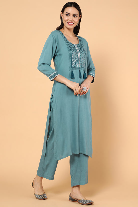 Women Ethnic Motifs Embroidered Sequinned Kurta With Trousers