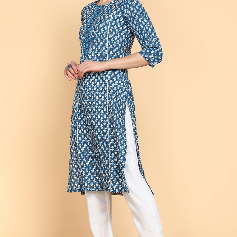 
                      
                        Ethnic Motifs Printed Gotta Patti Panelled Pure Cotton Kurta
                      
                    