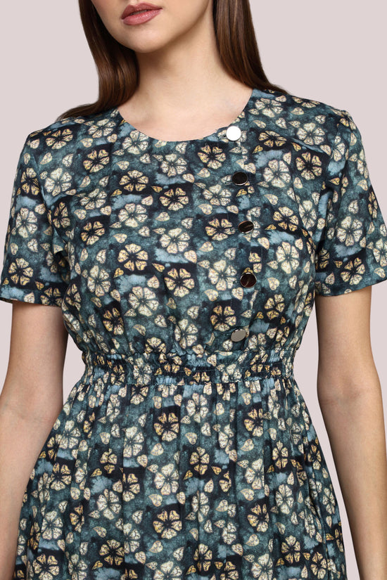 Printed dress with Front opening Buttons