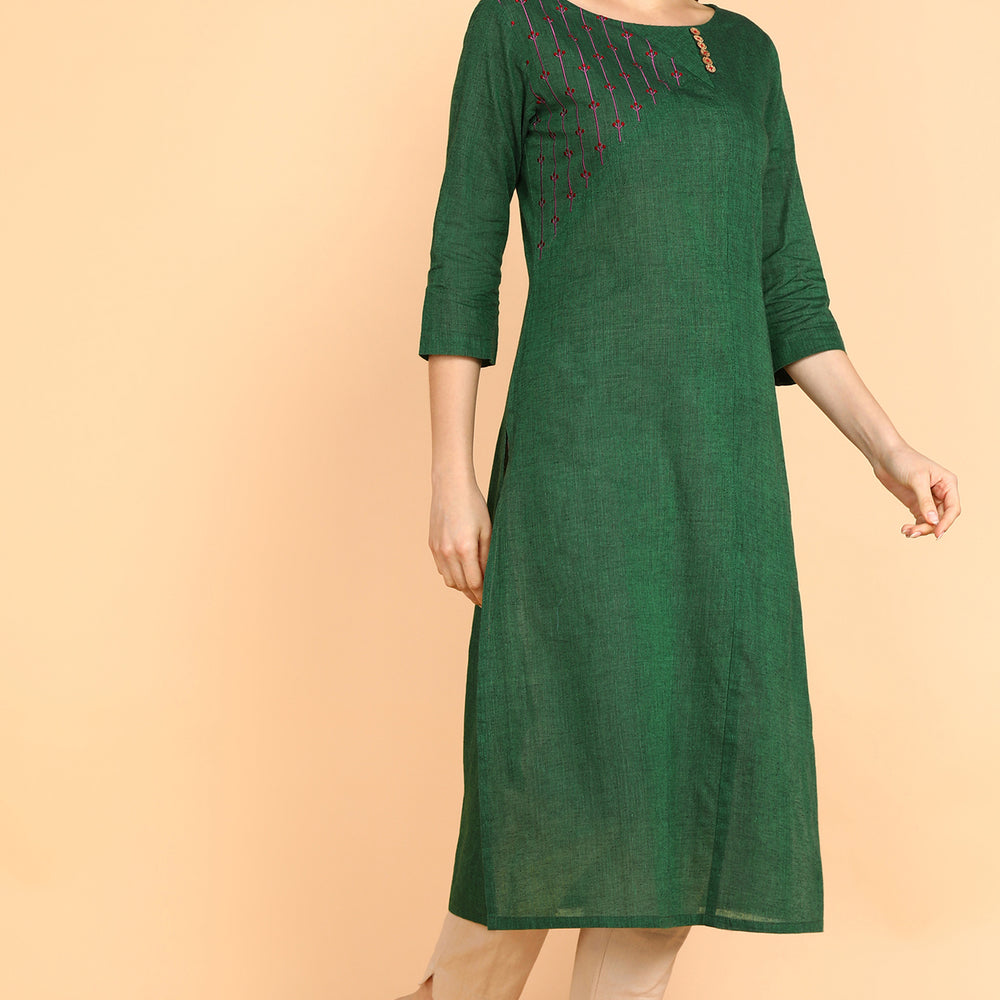 Green Elegant Long Kurta With Embroidery