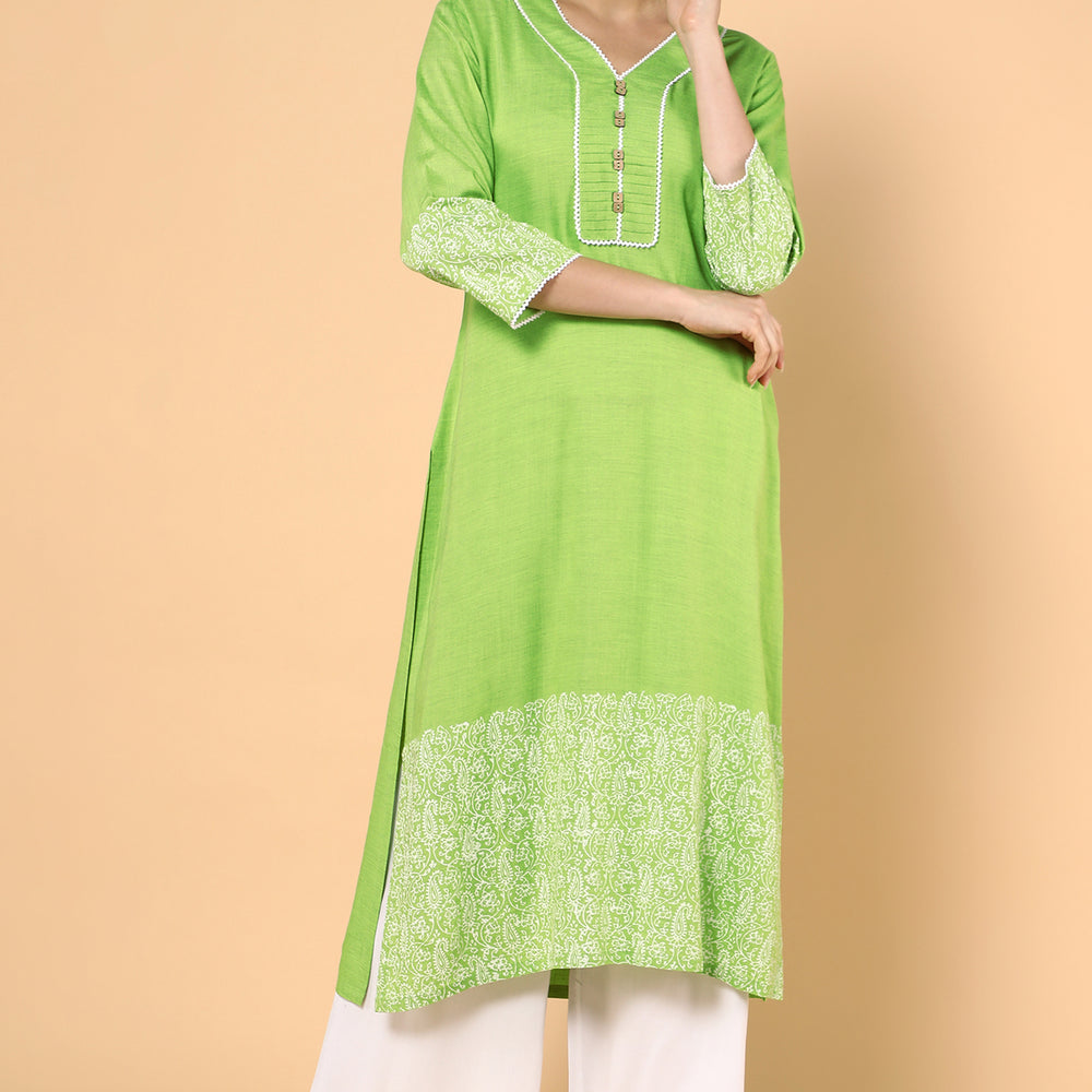 
                      
                        Womens Lime Green Block Printed  Kurta
                      
                    