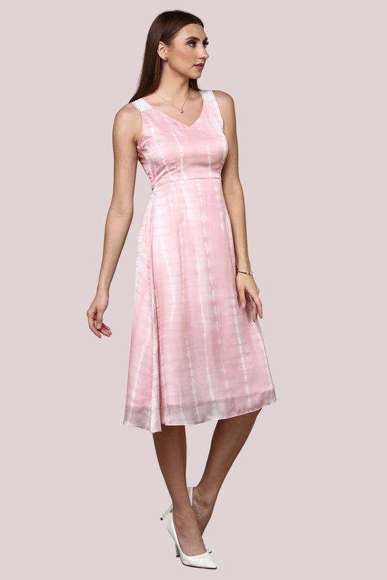 Pink Tie-die Dress With Lace Shoulder Straps