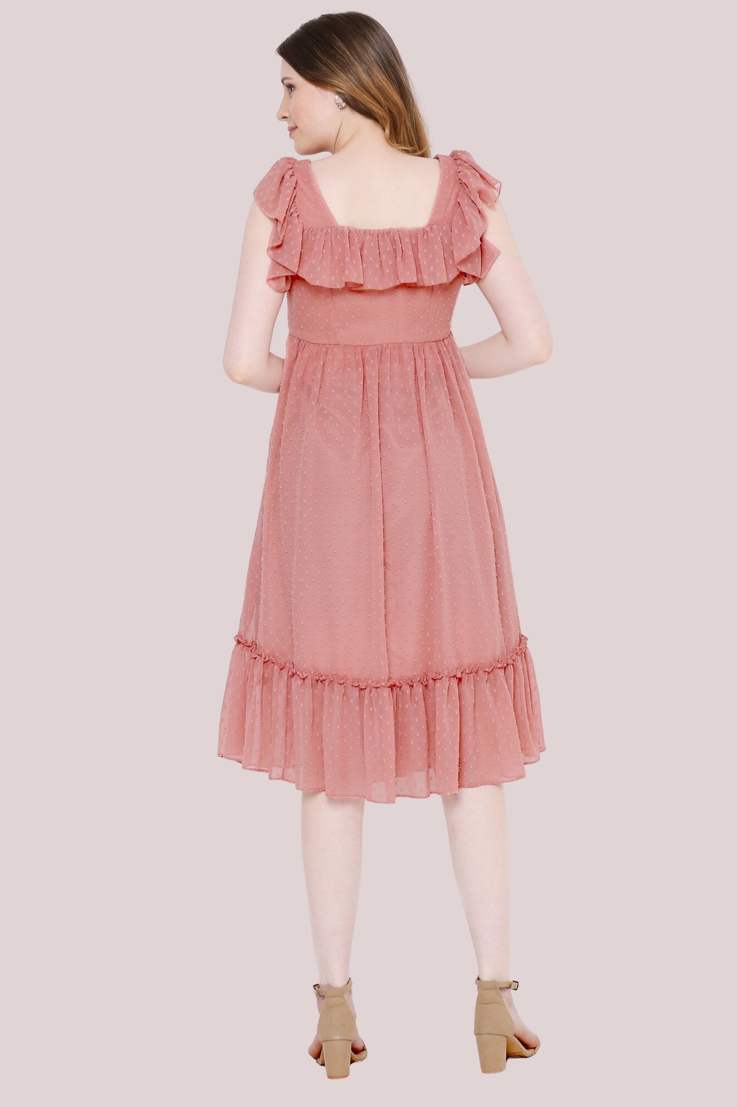 Load image into Gallery viewer, Peach Short Sleeves Flared Paneled Dress
