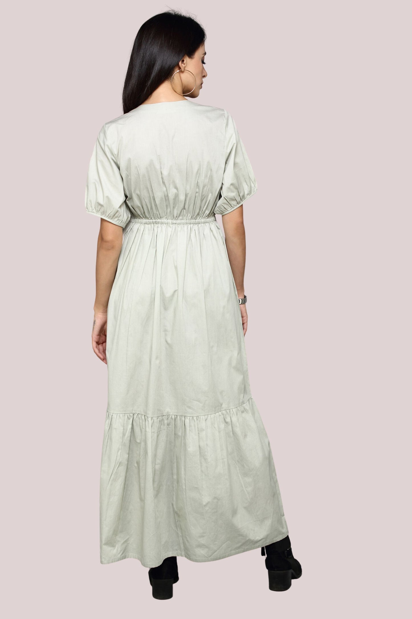 Load image into Gallery viewer, Grey Short Sleeves Long Dress
