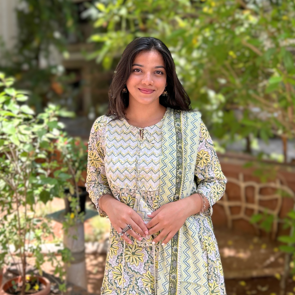 
                      
                        Green and Lime Pure Cotton Hand-Printed Floral  Suit Set
                      
                    