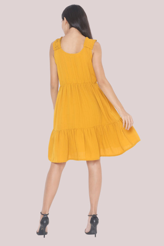 Scoop-Neck Tiered Dress with Pleated Straps