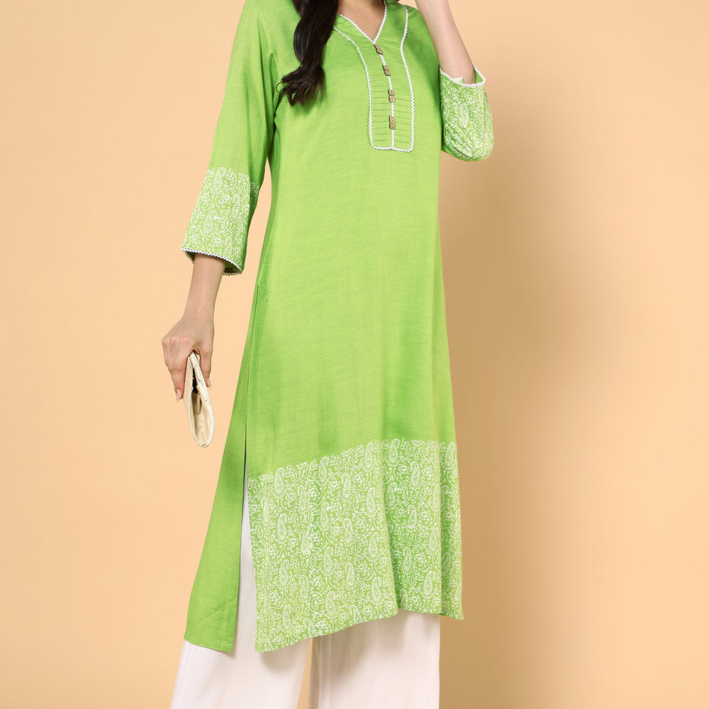 
                      
                        Womens Lime Green Block Printed  Kurta
                      
                    
