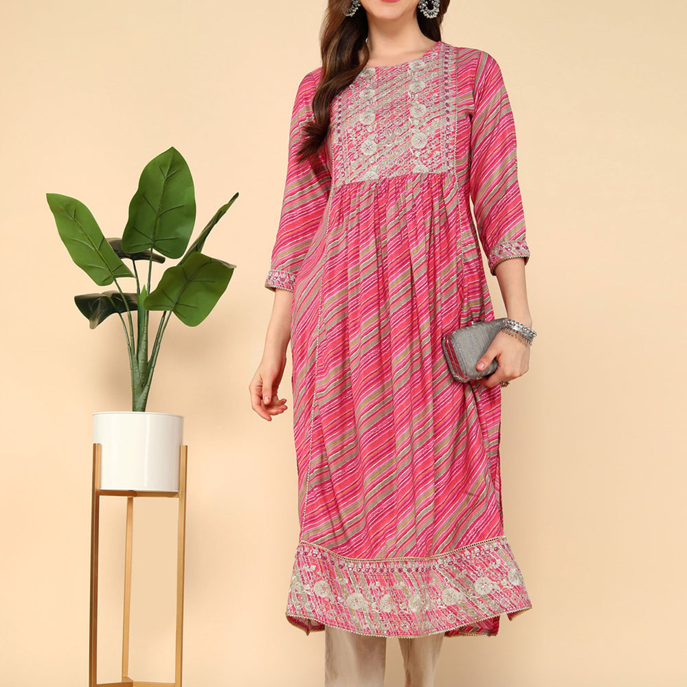 
                      
                        Pink Ethnic Motifs Printed Thread Work Block Print Anarkali Kurta
                      
                    
