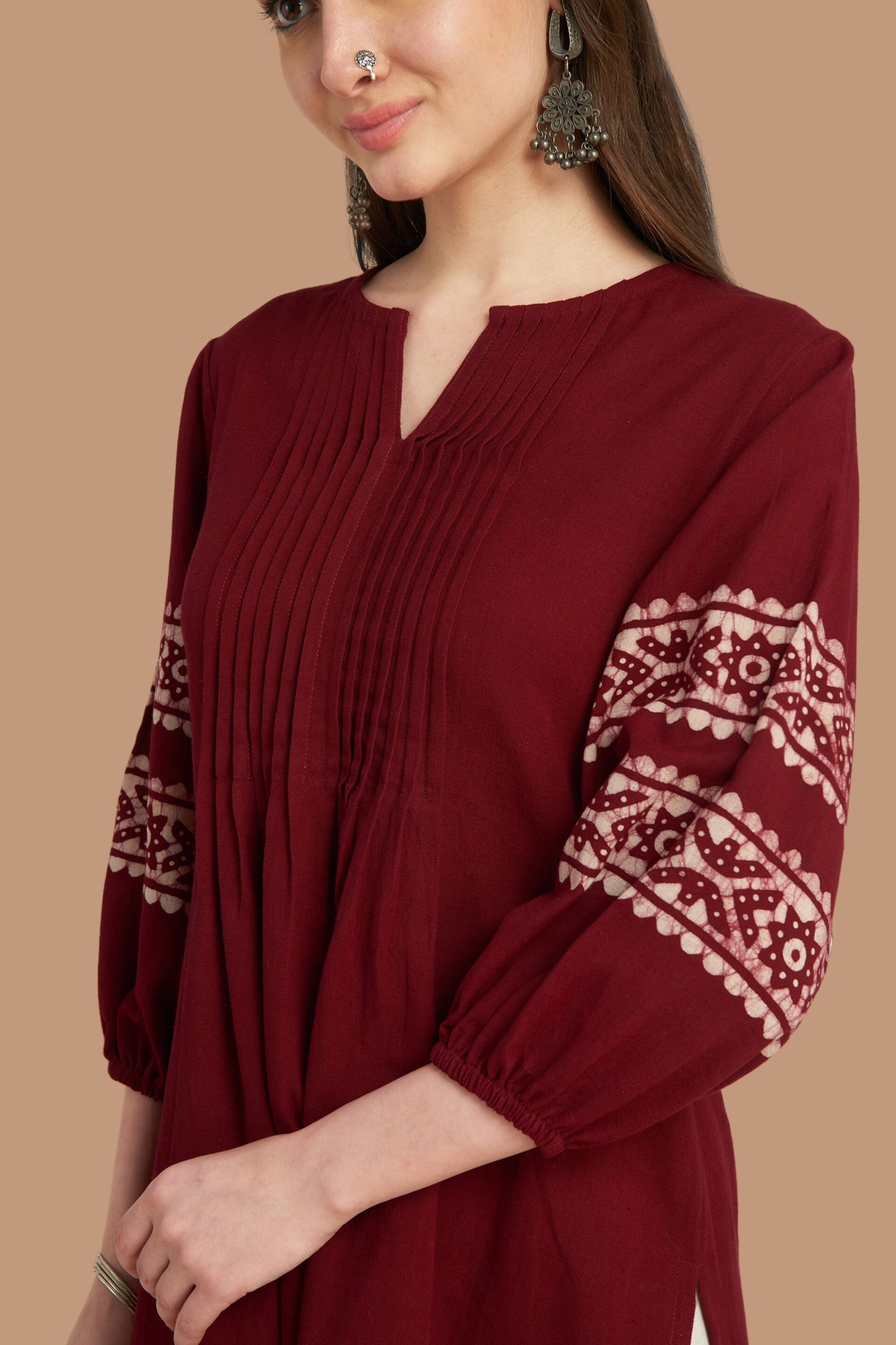 Plain & Solid Cotton Anarkali Stylish Printed Batik Border Kurti Kurta  Dress for Women Ladies Latest