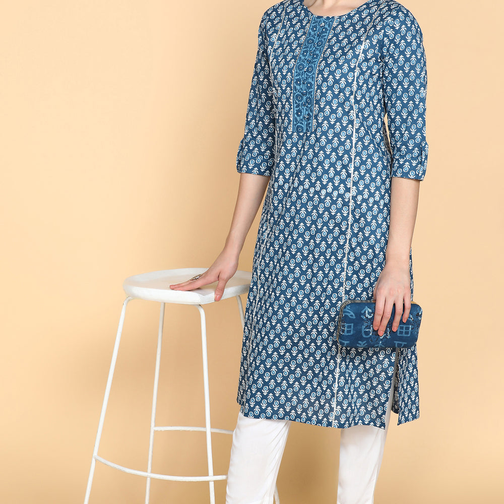 Ethnic Motifs Printed Gotta Patti Panelled Pure Cotton Kurta
