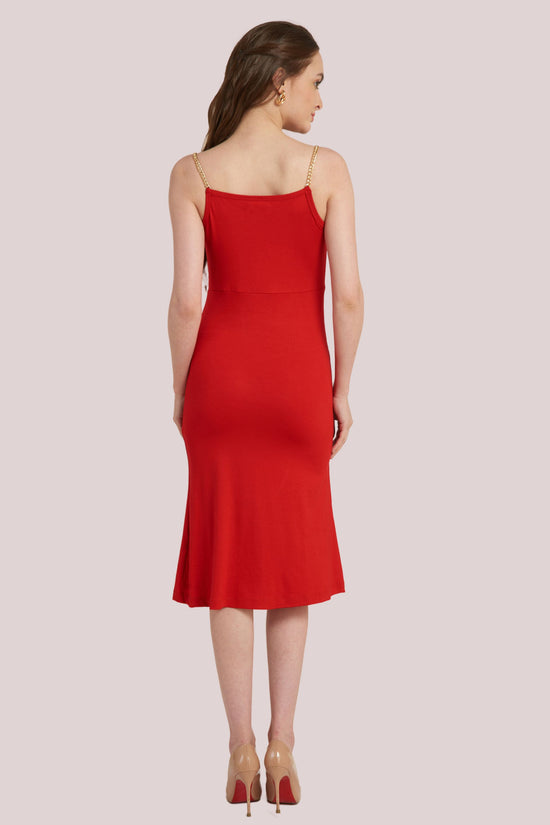 Solid Fit and Flare Red Dress