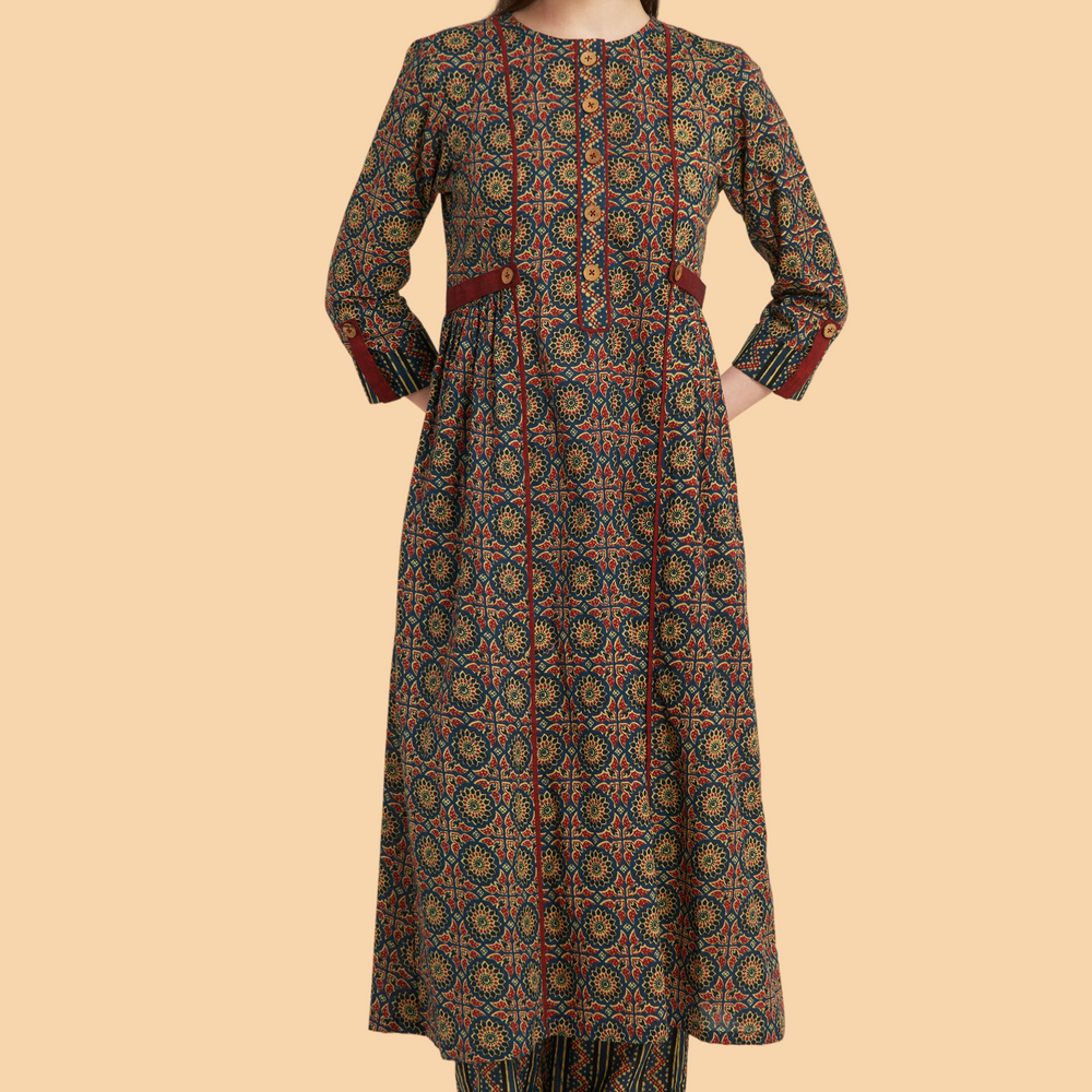 Elegant Blue Ajrakh printed Kurta Set