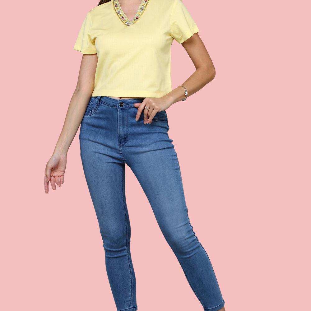 
                      
                        Short Sleeved Embroidered Yellow Top
                      
                    