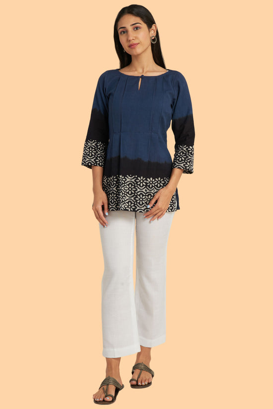 Load image into Gallery viewer, Dual-Toned Grey and Black Short Kurti
