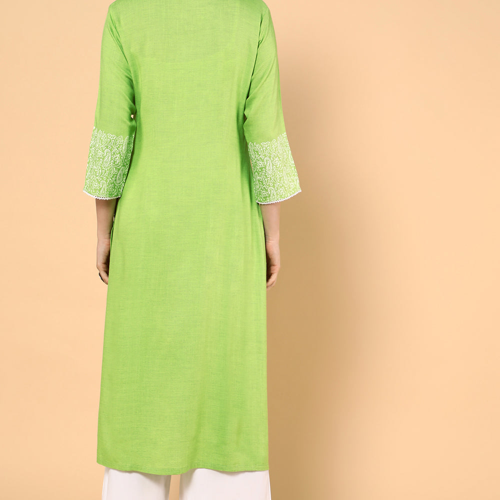 
                      
                        Womens Lime Green Block Printed  Kurta
                      
                    
