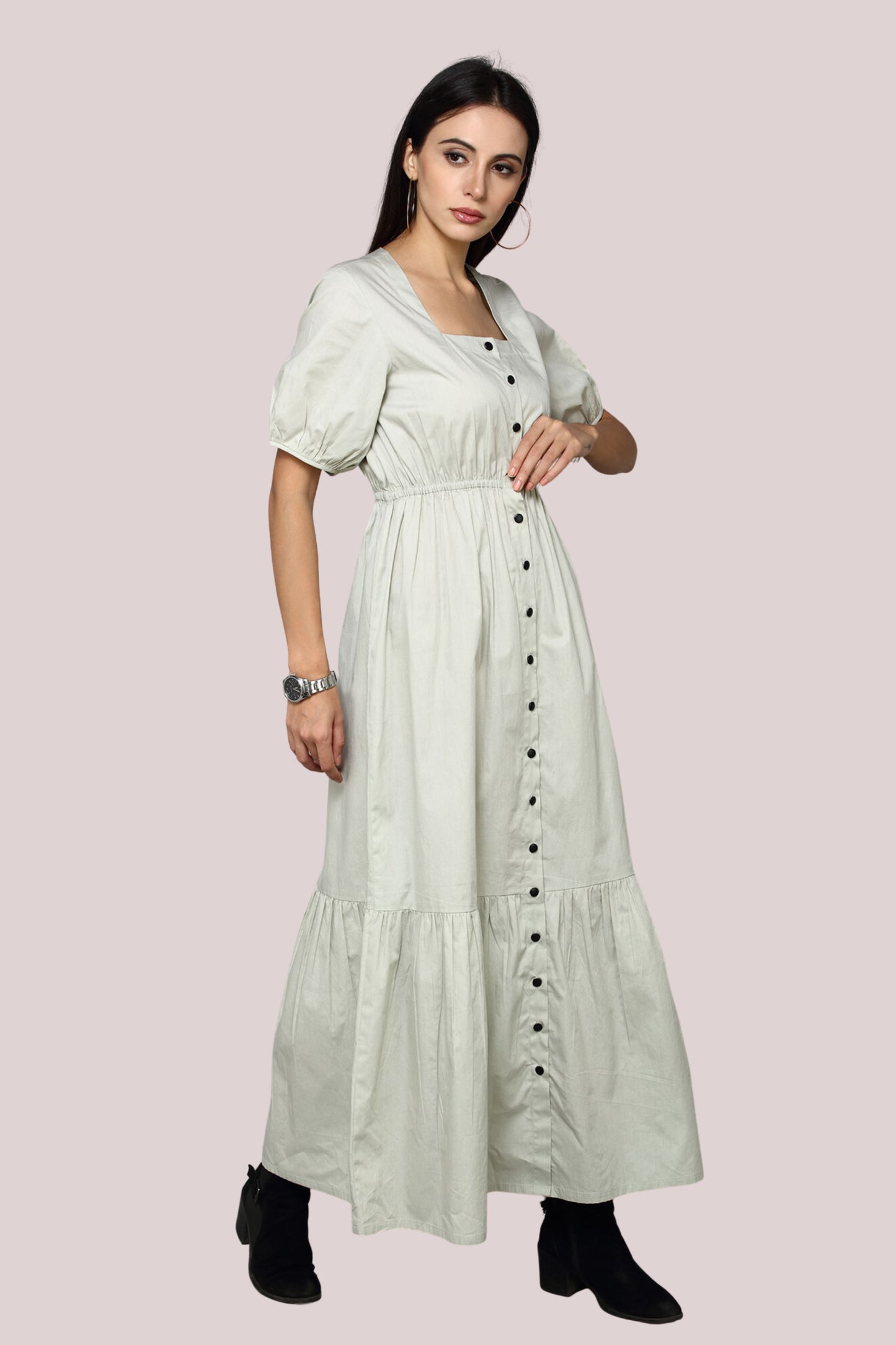 Load image into Gallery viewer, Grey Short Sleeves Long Dress
