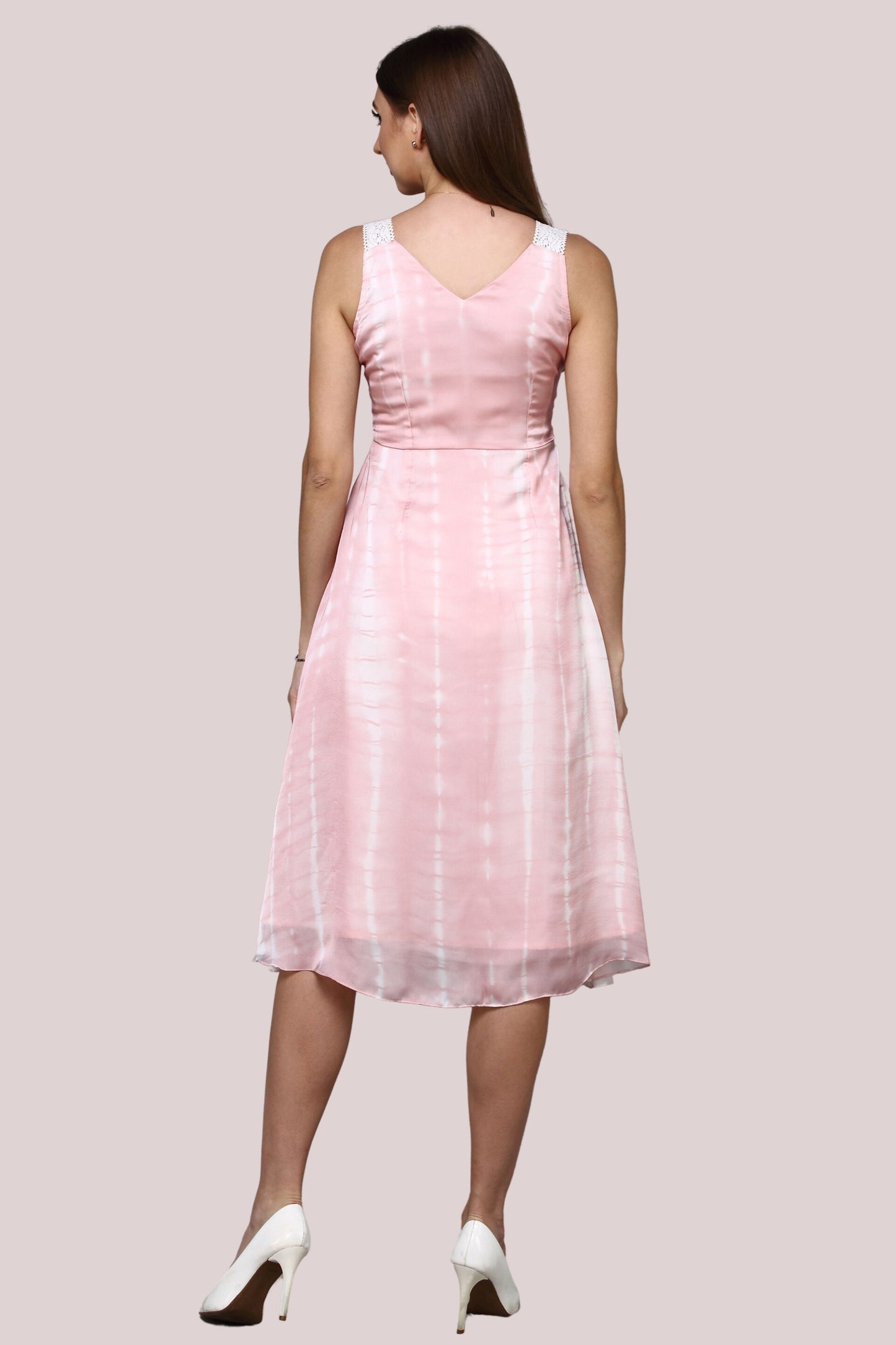 Pink Tie-die Dress With Lace Shoulder Straps