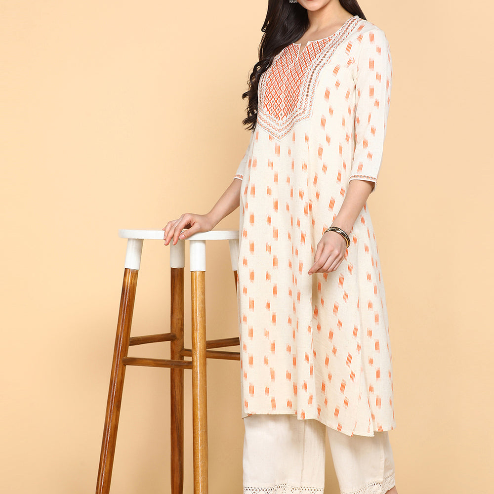 
                      
                        Embroidered Cotton Round Neck Women's Festive Wear Kurta
                      
                    