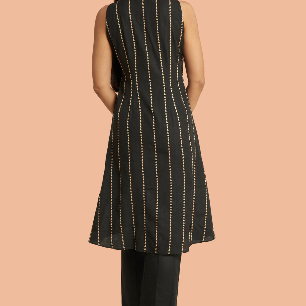 
                      
                        Black Hand Block Printed Floral Kurti Top With Delicate Gold Foiling
                      
                    