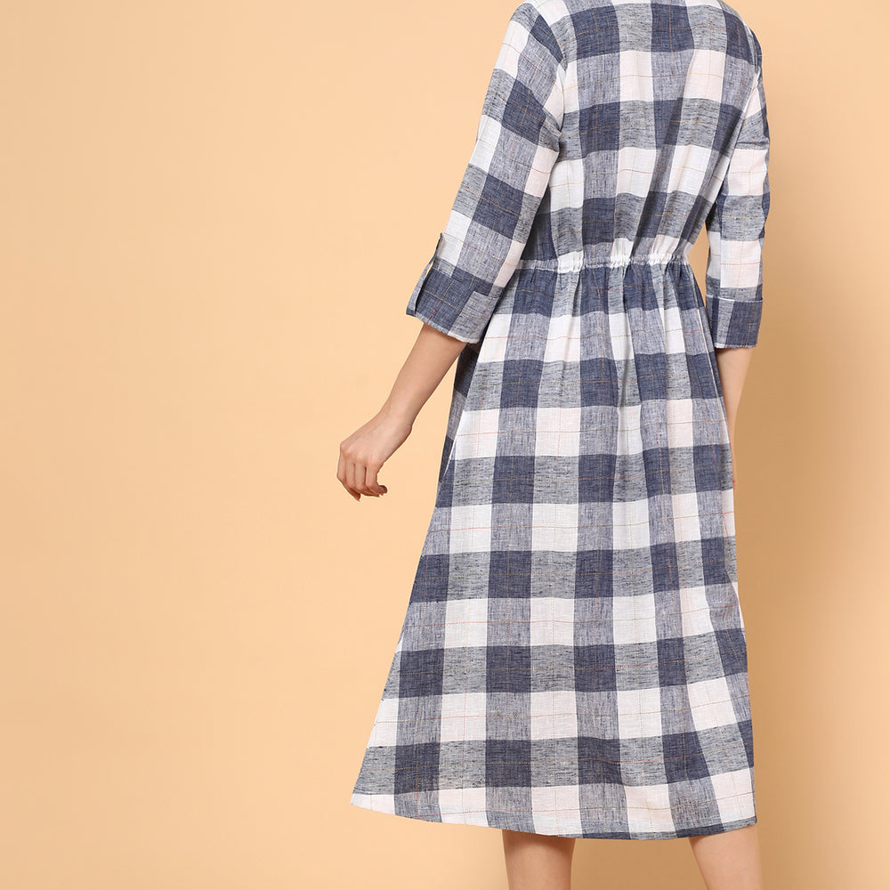 
                      
                        Classic Checks Printed White and Blue Dress With Embroidery
                      
                    