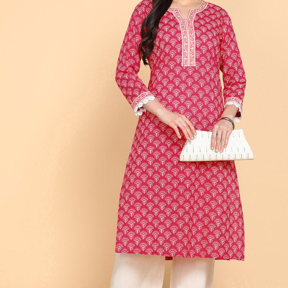 
                      
                        Ethnic Motifs Printed Notched Neck Pure Cotton Kurta
                      
                    