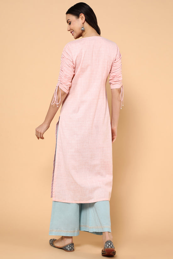 Load image into Gallery viewer, Baby Pink Kurta With Detailed Thread Embroidery And Hand Made Tassels
