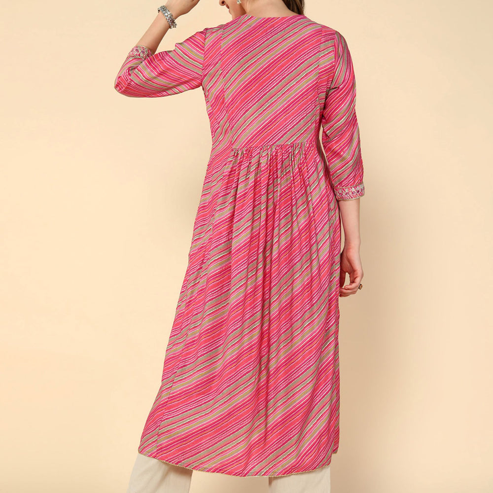 
                      
                        Pink Ethnic Motifs Printed Thread Work Block Print Anarkali Kurta
                      
                    