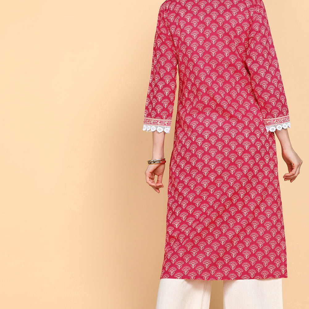 
                      
                        Ethnic Motifs Printed Notched Neck Pure Cotton Kurta
                      
                    
