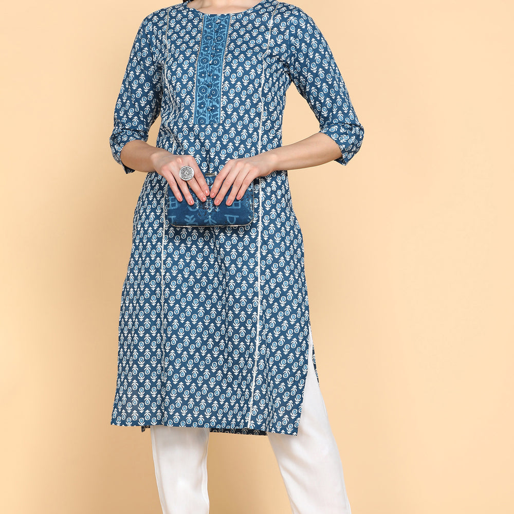 
                      
                        Ethnic Motifs Printed Gotta Patti Panelled Pure Cotton Kurta
                      
                    