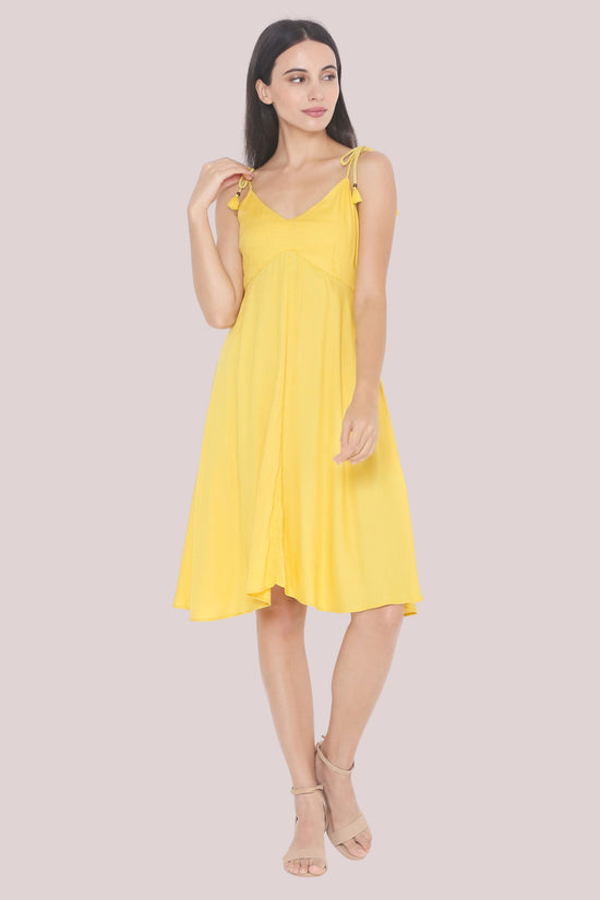 Solid A Line Yellow Dress