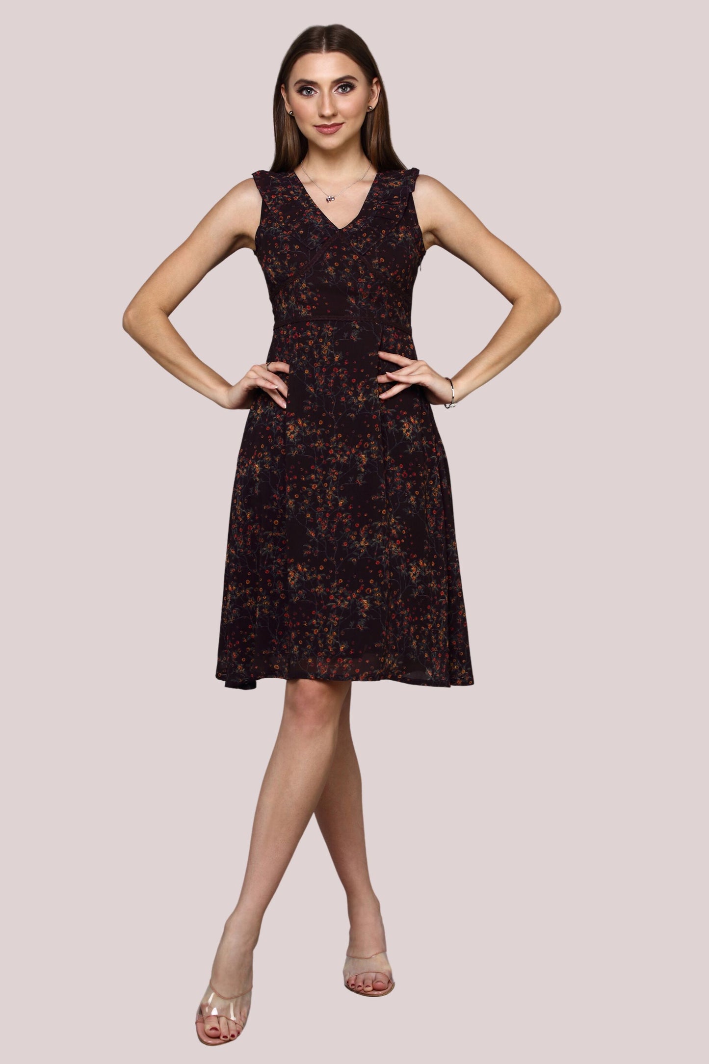 Load image into Gallery viewer, Printed frill dress with lace detail
