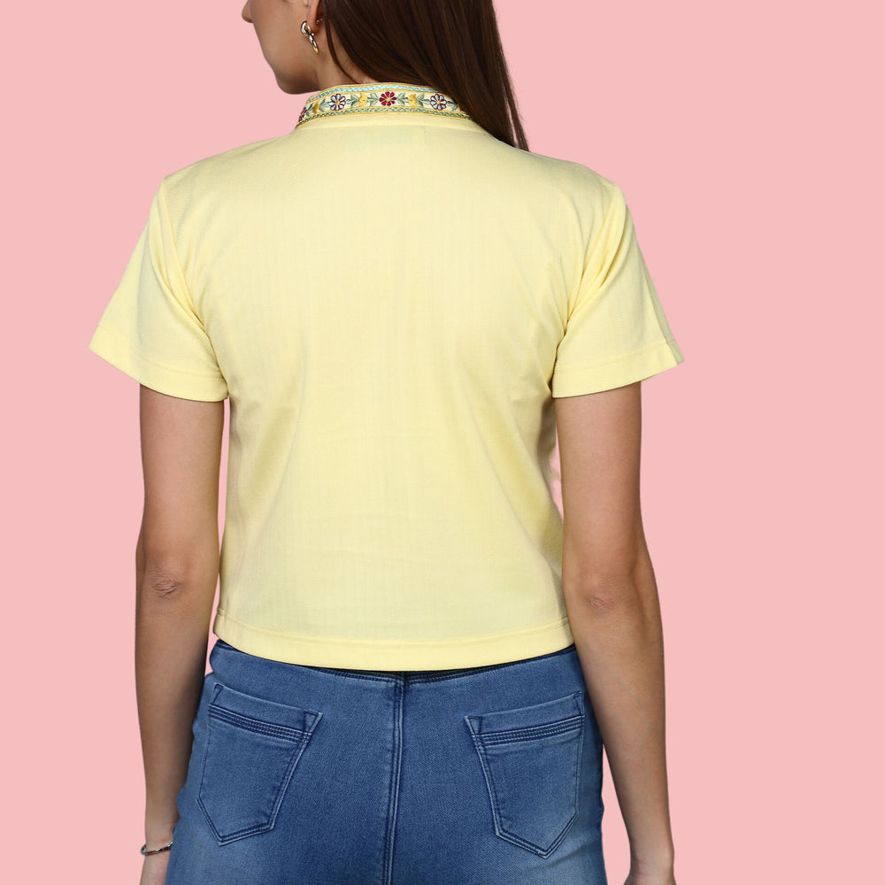 
                      
                        Short Sleeved Embroidered Yellow Top
                      
                    