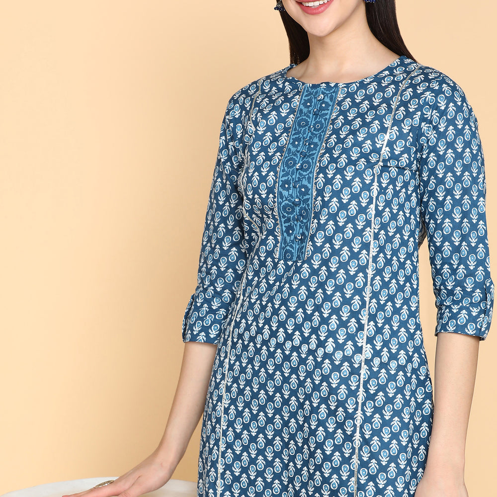 
                      
                        Ethnic Motifs Printed Gotta Patti Panelled Pure Cotton Kurta
                      
                    