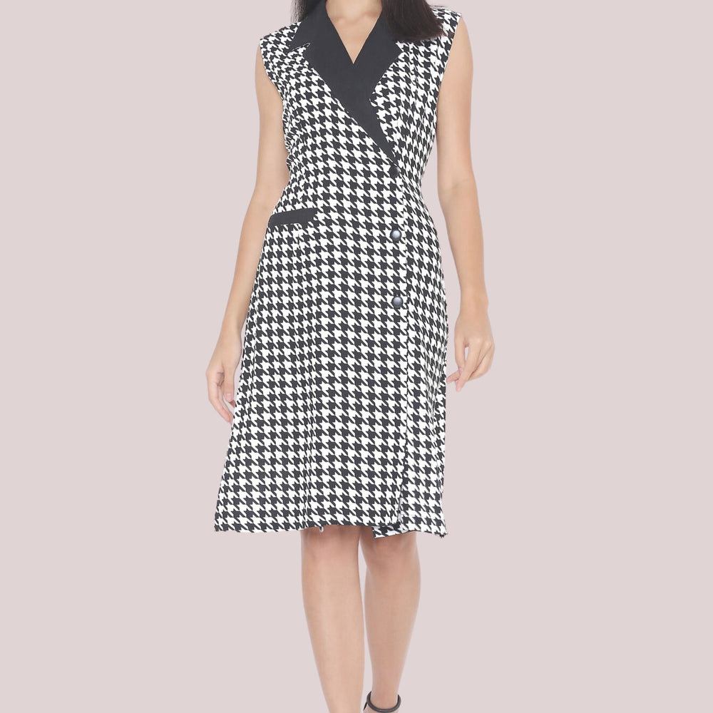 
                      
                        Black and White Sleeveless Houndstooth Coat Dress
                      
                    