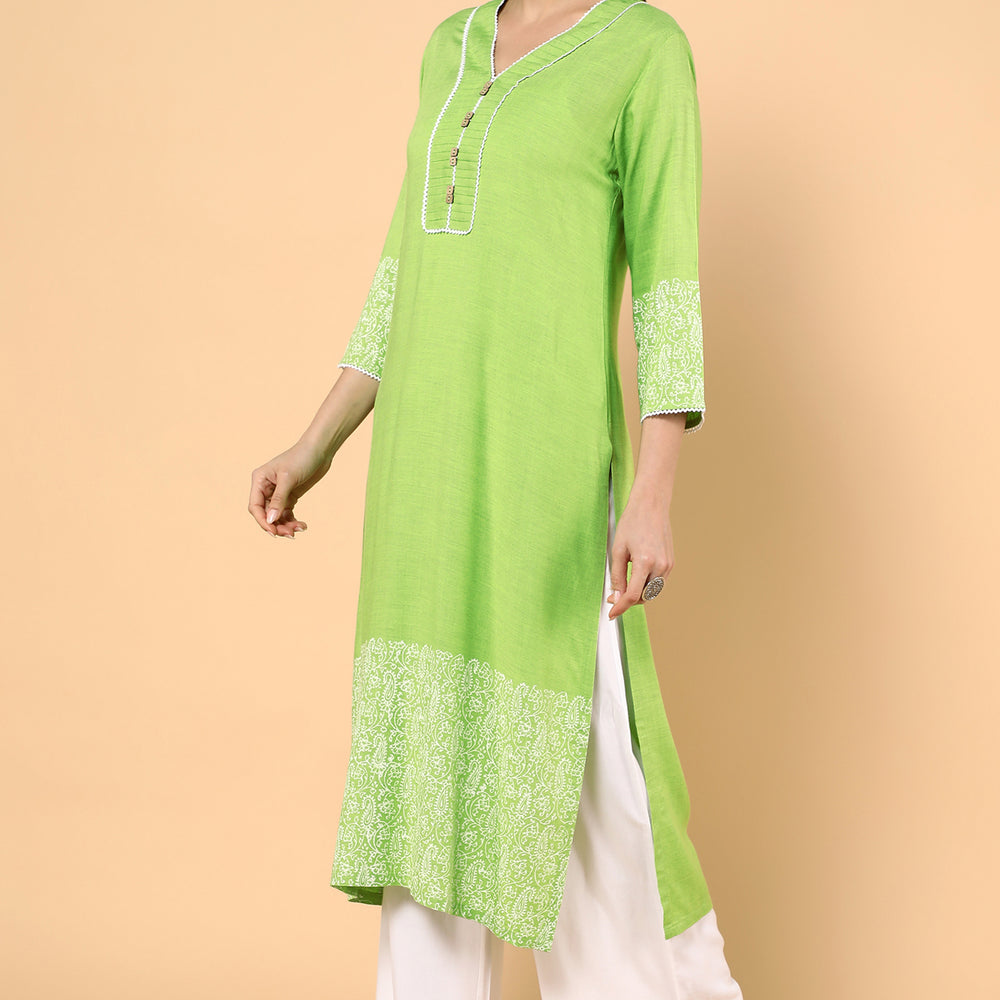 
                      
                        Womens Lime Green Block Printed  Kurta
                      
                    
