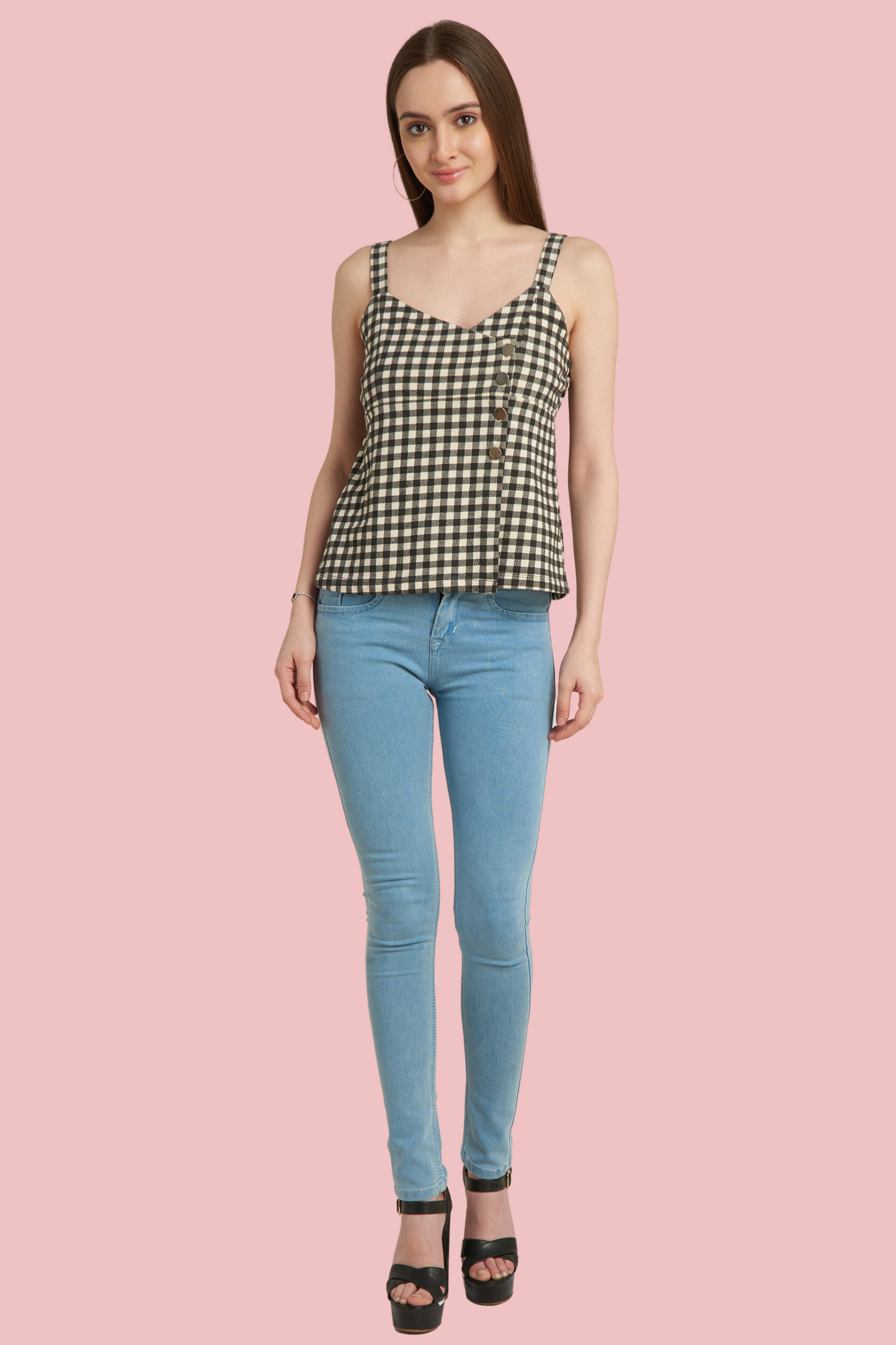 Gingham check patterned top
