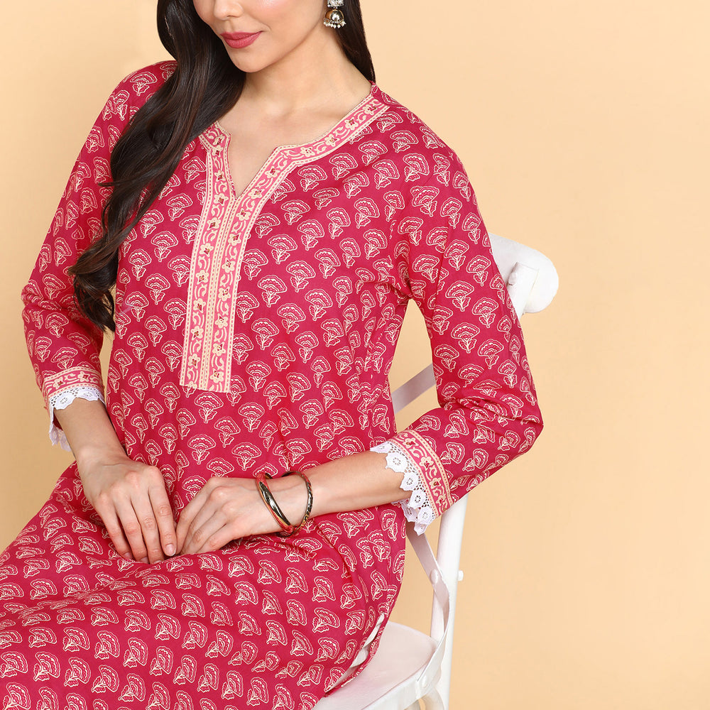 
                      
                        Ethnic Motifs Printed Notched Neck Pure Cotton Kurta
                      
                    