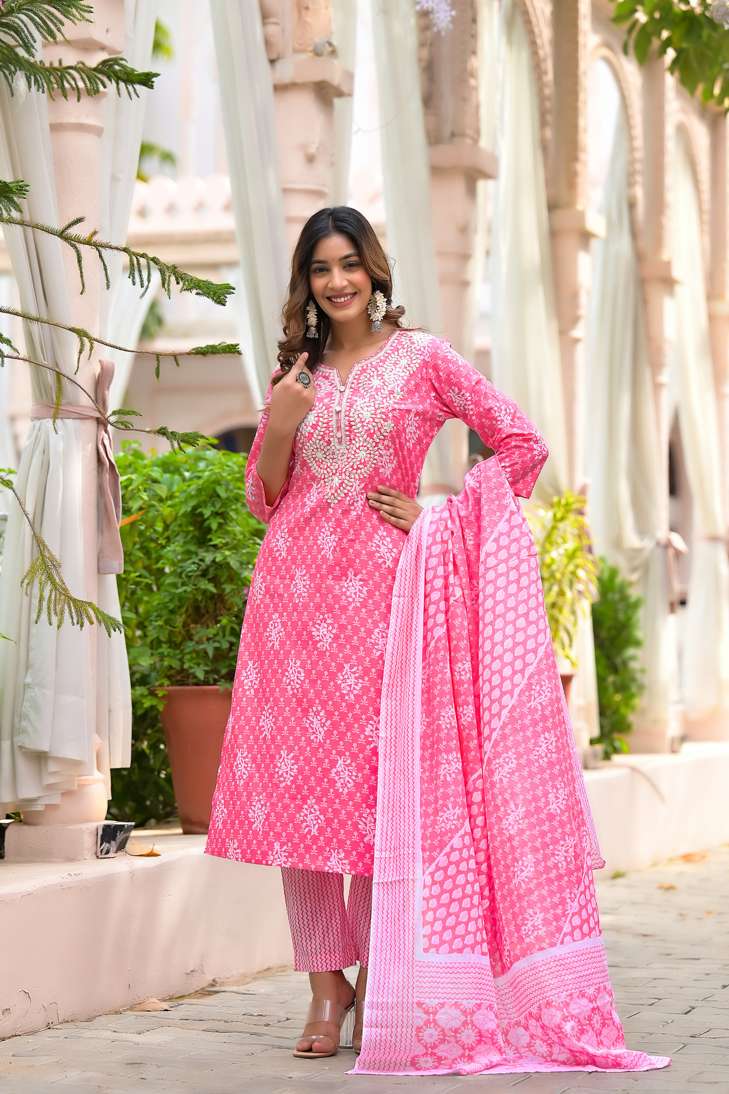 Powder pink lucknowi palazzo suit set with chiffon dupatta only on Kalki |  Designer dresses casual, Indian fashion dresses, Stylish dress designs